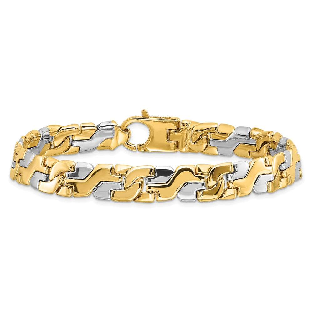 Massiv 14K Bicolor Gold 8.8mm Hand Poliert Fantasieglieder mit Fantasie Karabinerverschluss Gliederarmband