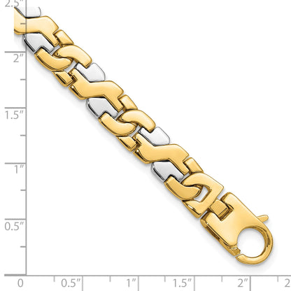 Massiv 14K Bicolor Gold 8.8mm Hand Poliert Fantasieglieder mit Fantasie Karabinerverschluss Gliederarmband