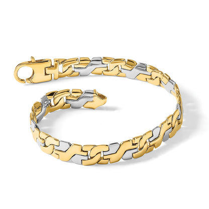 Massiv 14K Bicolor Gold 8.8mm Hand Poliert Fantasieglieder mit Fantasie Karabinerverschluss Gliederarmband