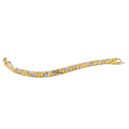 Massiv 14K Bicolor Gold 8.8mm Hand Poliert Fantasieglieder mit Fantasie Karabinerverschluss Gliederarmband