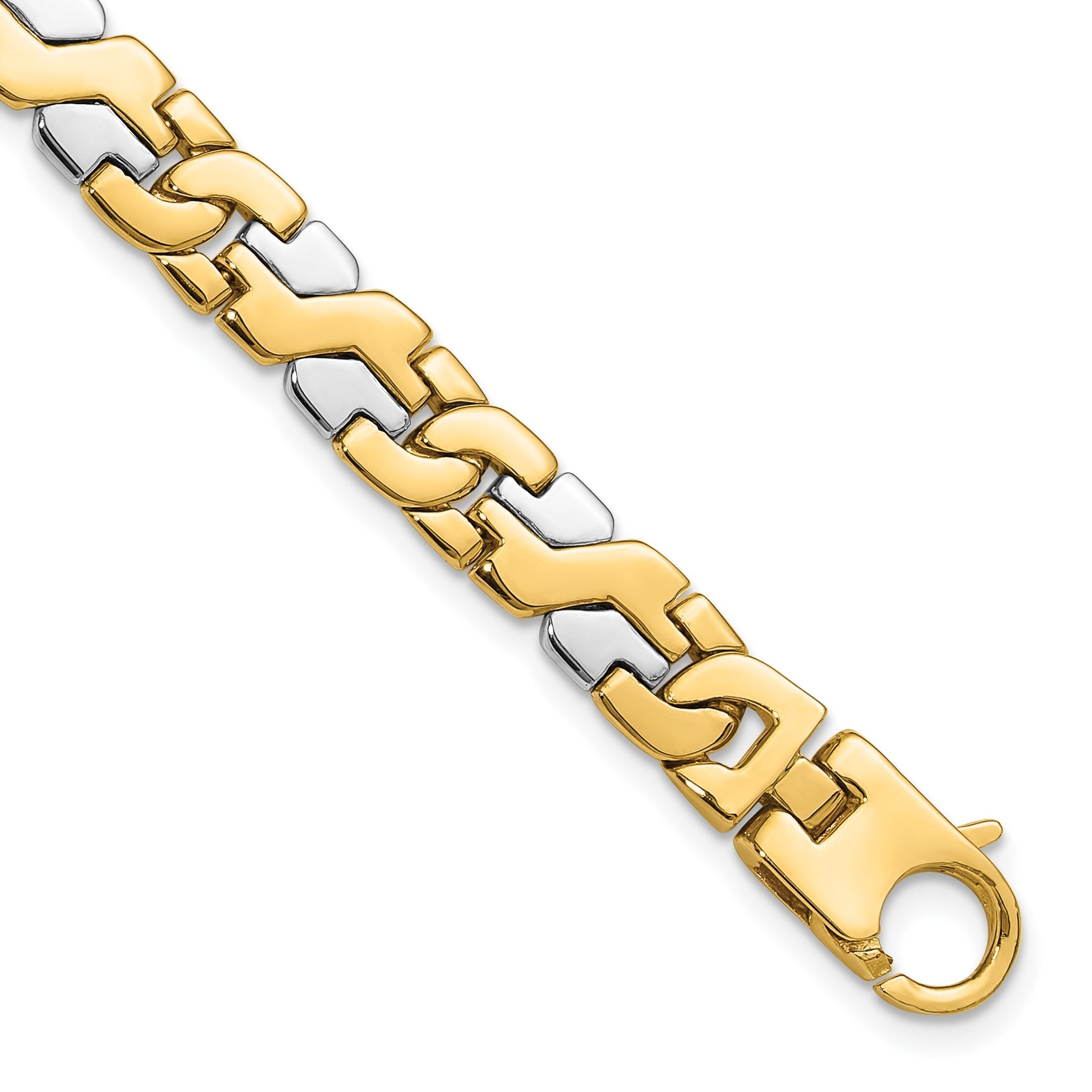 Massiv 14K Bicolor Gold 8.8mm Hand Poliert Fantasieglieder mit Fantasie Karabinerverschluss Gliederarmband