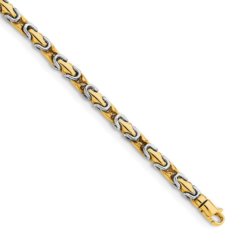 Massiv 14K Bicolor Gold 4.2mm Hand Poliert Fantasieglieder mit Karabinerverschluss Gliederarmband