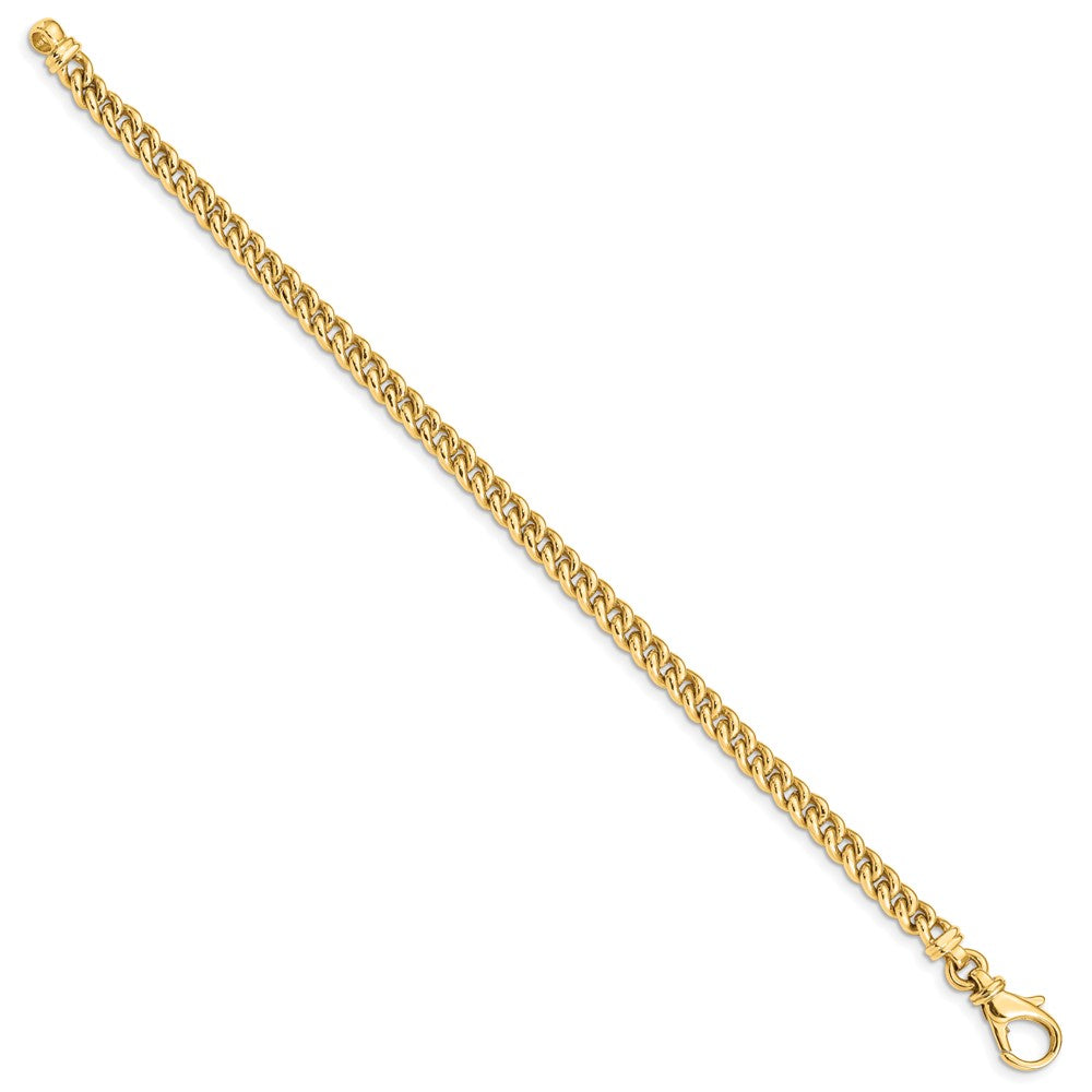 Massiv 14K Gelbgold 4.5mm Hand Poliert Fantasieglieder mit Fantasie Karabinerverschluss Gliederarmband