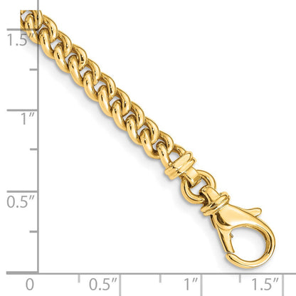 Massiv 14K Gelbgold 4.5mm Hand Poliert Fantasieglieder mit Fantasie Karabinerverschluss Gliederarmband