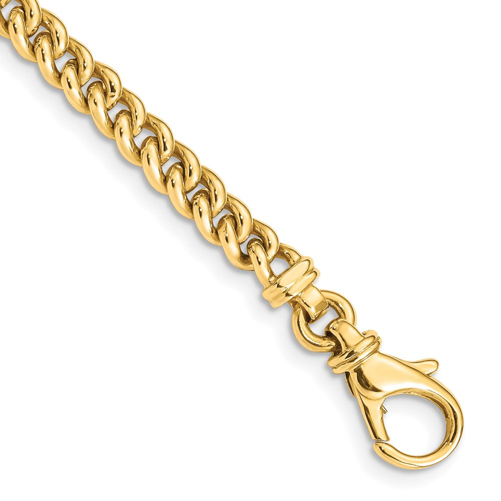 Massiv 14K Gelbgold 4.5mm Hand Poliert Fantasieglieder mit Fantasie Karabinerverschluss Gliederarmband