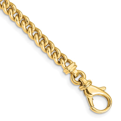 Massiv 14K Gelbgold 4.5mm Hand Poliert Fantasieglieder mit Fantasie Karabinerverschluss Gliederarmband