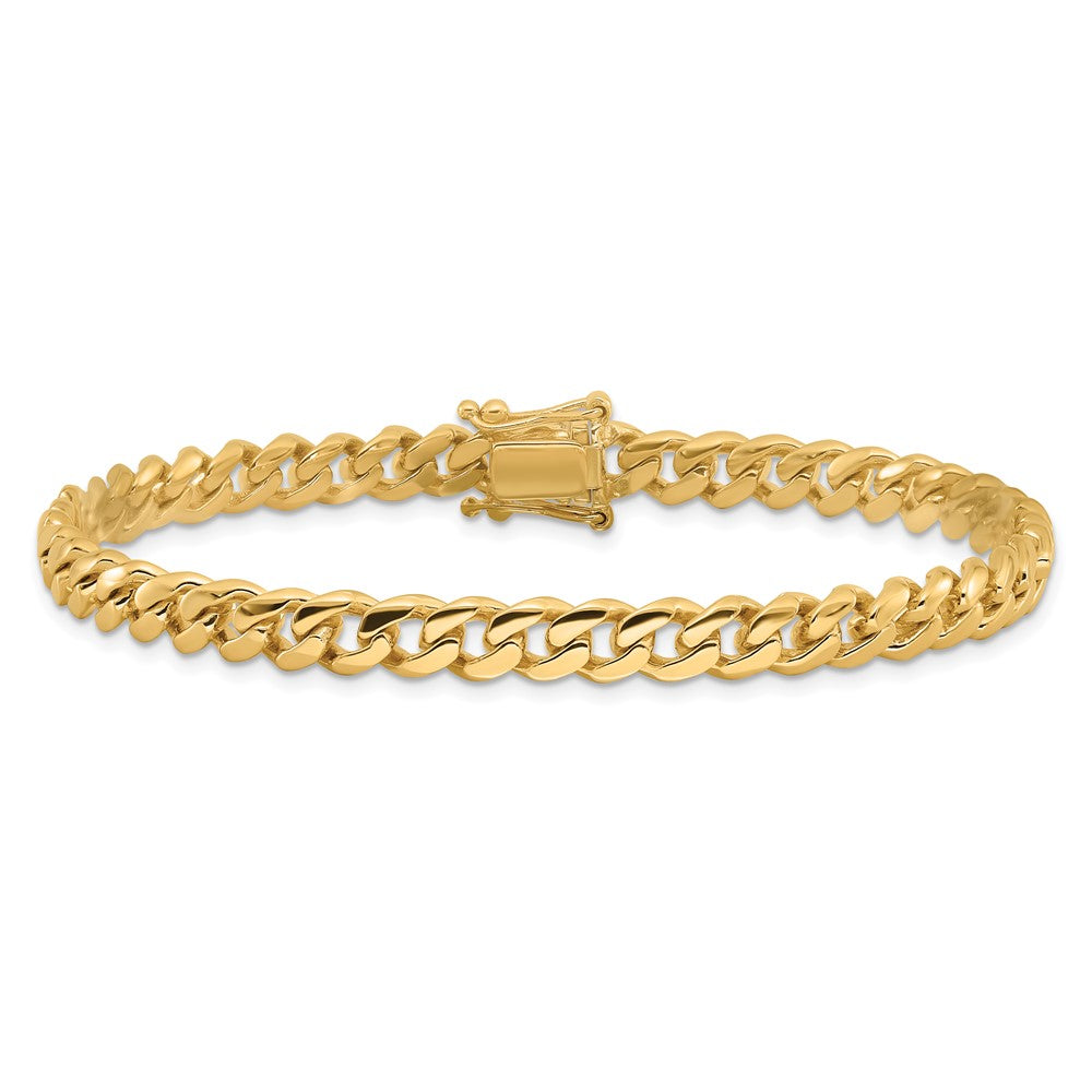 Massiv 14K Gelbgold 5.7mm Hand Poliert Miami Kubanisch Glieder mit Venezianer Catch Verschluss Gliederarmband