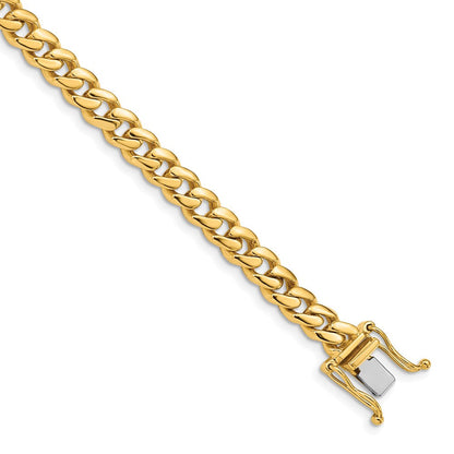 Massiv 14K Gelbgold 5.7mm Hand Poliert Miami Kubanisch Glieder mit Venezianer Catch Verschluss Gliederarmband