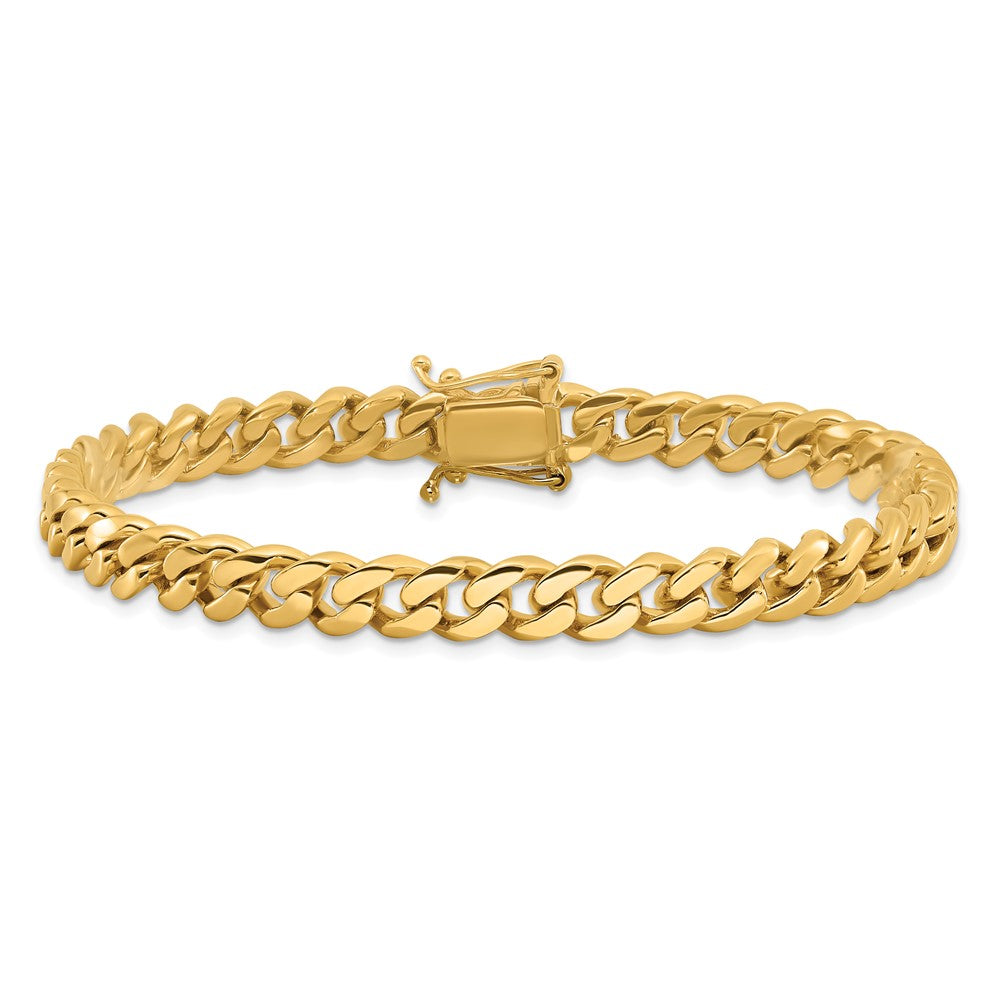 Massiv 14K Gelbgold 7mm Hand Poliert Miami Kubanisch Glieder mit Venezianer Catch Verschluss Gliederarmband