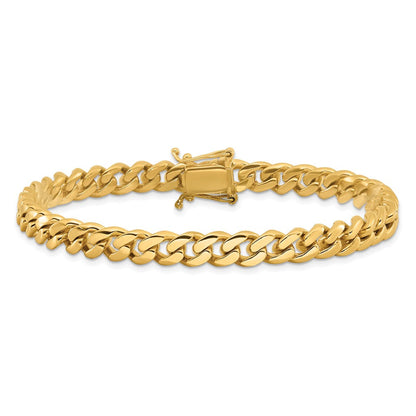 Massiv 14K Gelbgold 7mm Hand Poliert Miami Kubanisch Glieder mit Venezianer Catch Verschluss Gliederarmband