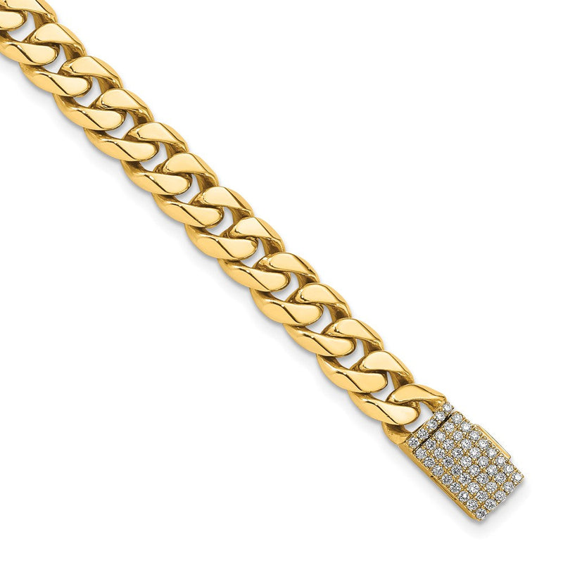 14K Gelbgold 7mm Hand-polished Miami Kubanisch Diamant Verschluss Gliederarmband