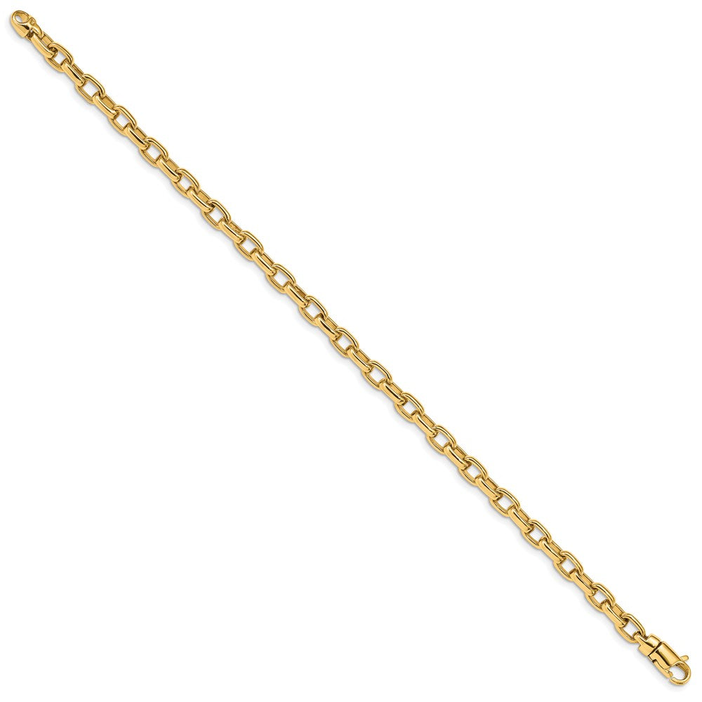 Massiv 14K Gelbgold 5mm Hand Poliert Fantasieglieder mit Karabinerverschluss Gliederarmband