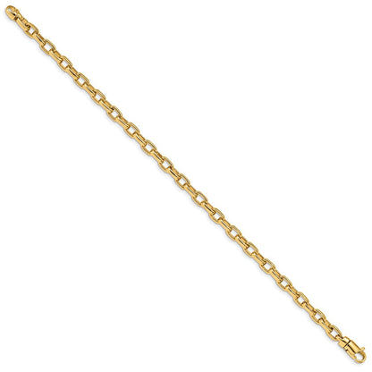 Massiv 14K Gelbgold 5mm Hand Poliert Fantasieglieder mit Karabinerverschluss Gliederarmband