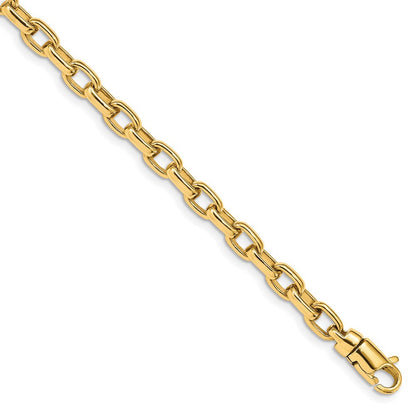 Massiv 14K Gelbgold 5mm Hand Poliert Fantasieglieder mit Karabinerverschluss Gliederarmband