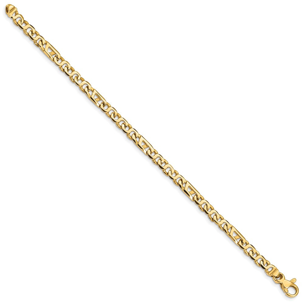 Massiv 14K Gelbgold 4.3mm Hand Poliert Fantasieglieder mit Fantasie Karabinerverschluss Gliederarmband