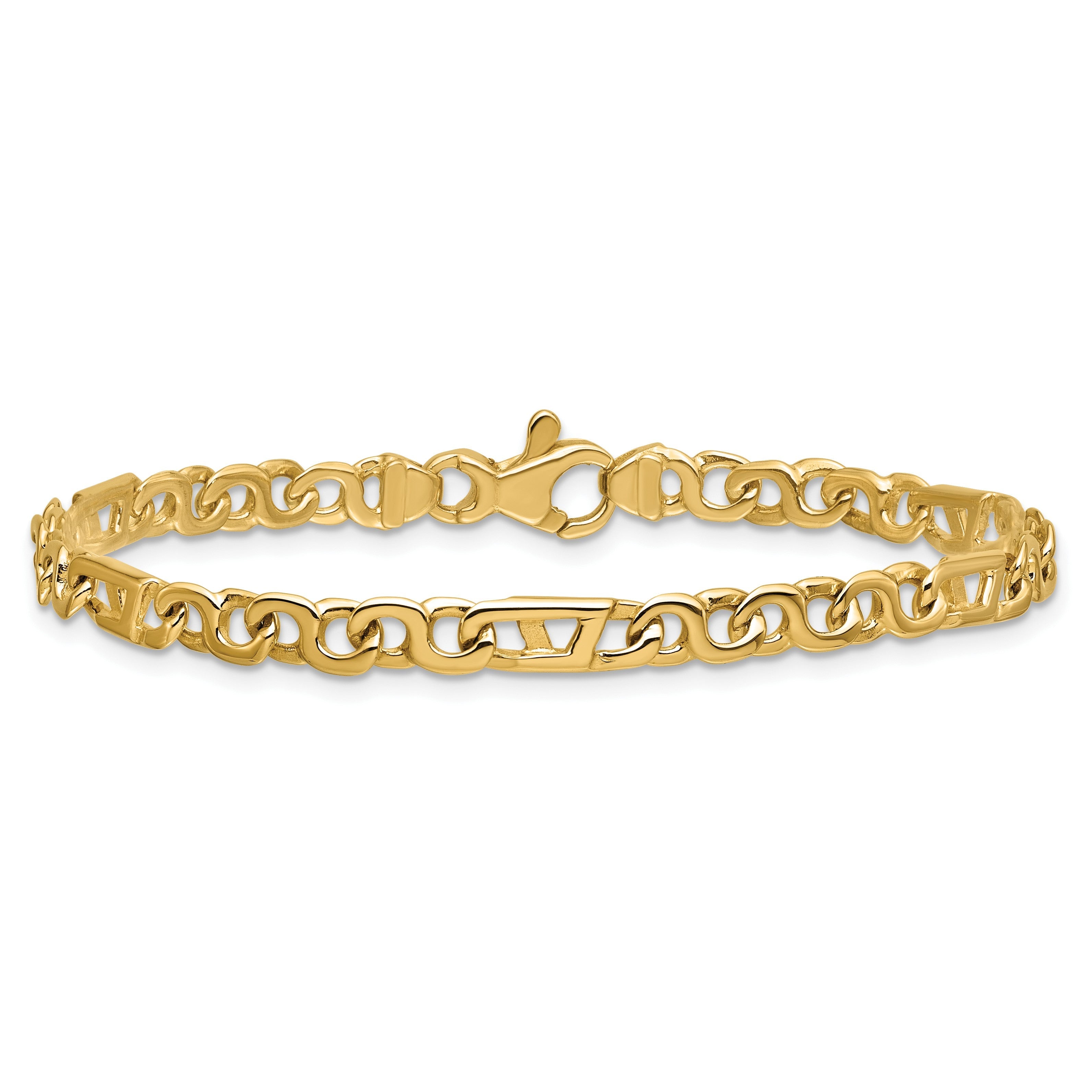 Massiv 14K Gelbgold 4.3mm Hand Poliert Fantasieglieder mit Fantasie Karabinerverschluss Halskette