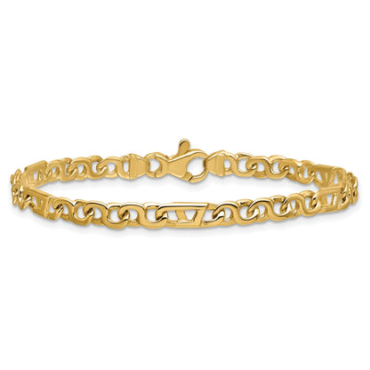 Massiv 14K Gelbgold 4.3mm Hand Poliert Fantasieglieder mit Fantasie Karabinerverschluss Gliederarmband