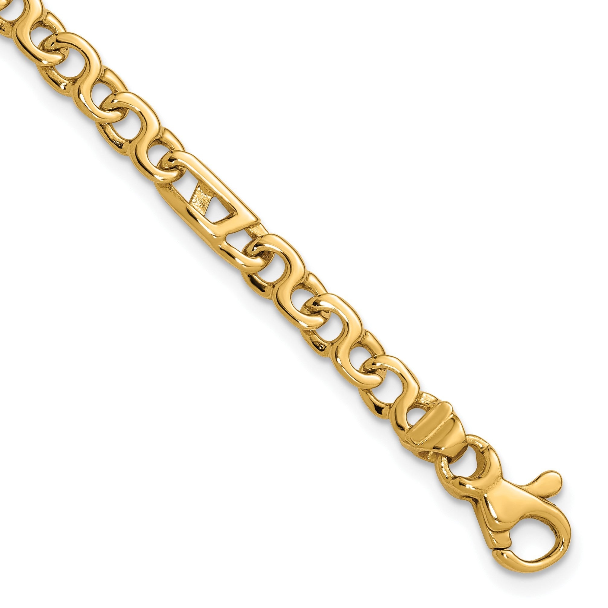 Massiv 14K Gelbgold 4.3mm Hand Poliert Fantasieglieder mit Fantasie Karabinerverschluss Halskette