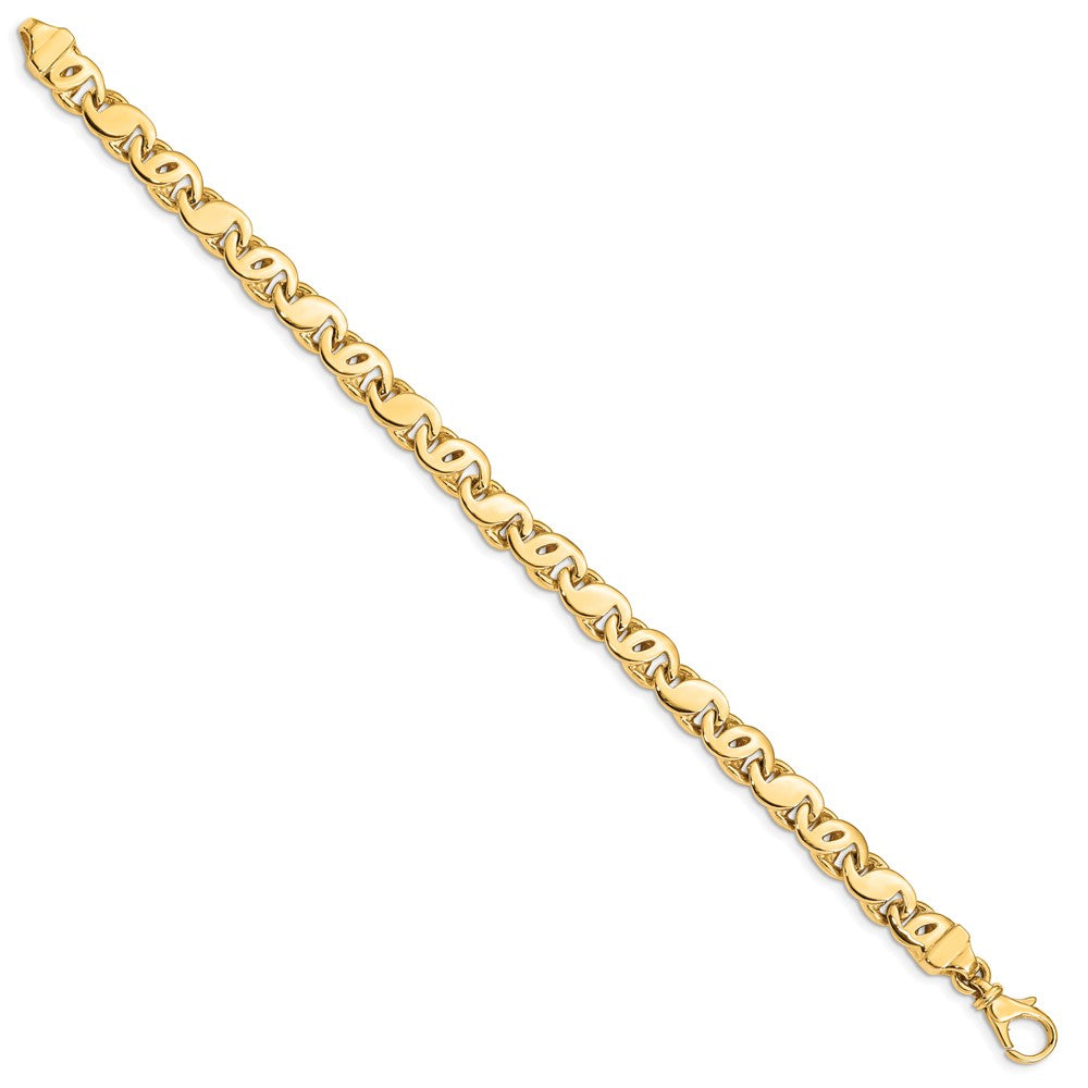 Massiv 14K Gelbgold 7.3mm Hand Poliert Fantasie S-link mit Fantasie Karabinerverschluss Gliederarmband