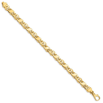 Massiv 14K Gelbgold 7.3mm Hand Poliert Fantasie S-link mit Fantasie Karabinerverschluss Gliederarmband