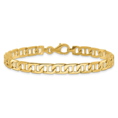 Massiv 14K Gelbgold 6.5mm Hand Poliert Fantasie Anker Glieder mit Fantasie Karabinerverschluss Gliederarmband