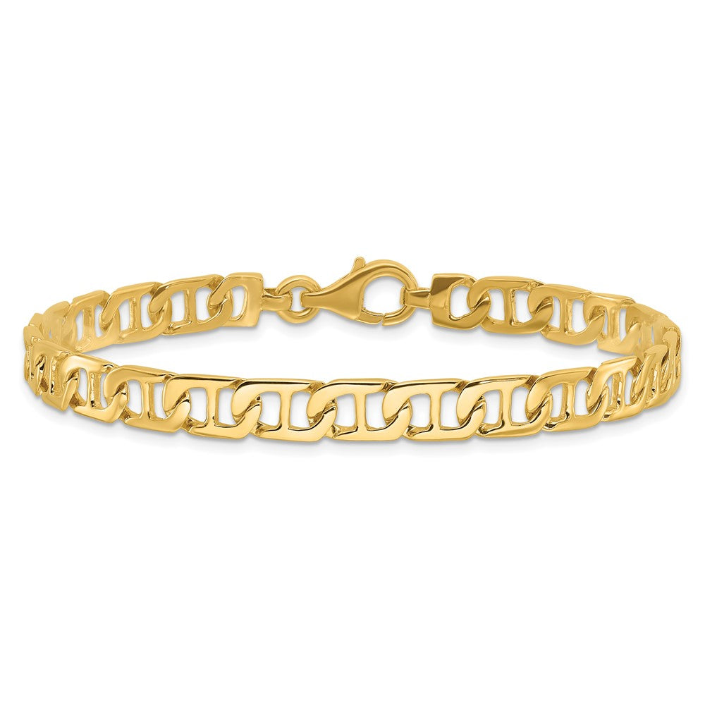 Massiv 14K Gelbgold 6.5mm Hand Poliert Fantasie Anker Glieder mit Fantasie Karabinerverschluss Halskette