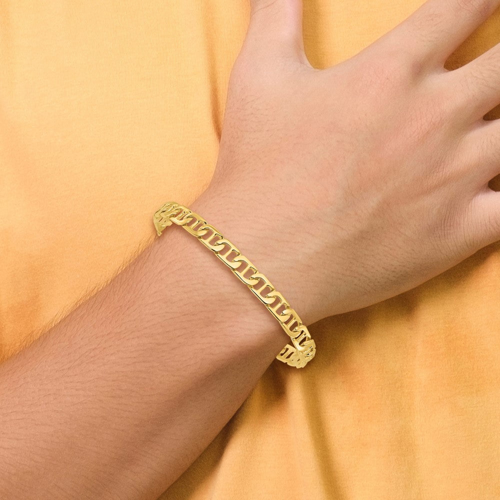 Massiv 14K Gelbgold 6.5mm Hand Poliert Fantasie Anker Glieder mit Fantasie Karabinerverschluss Gliederarmband