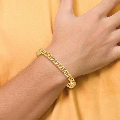 Massiv 14K Gelbgold 6.5mm Hand Poliert Fantasie Anker Glieder mit Fantasie Karabinerverschluss Gliederarmband