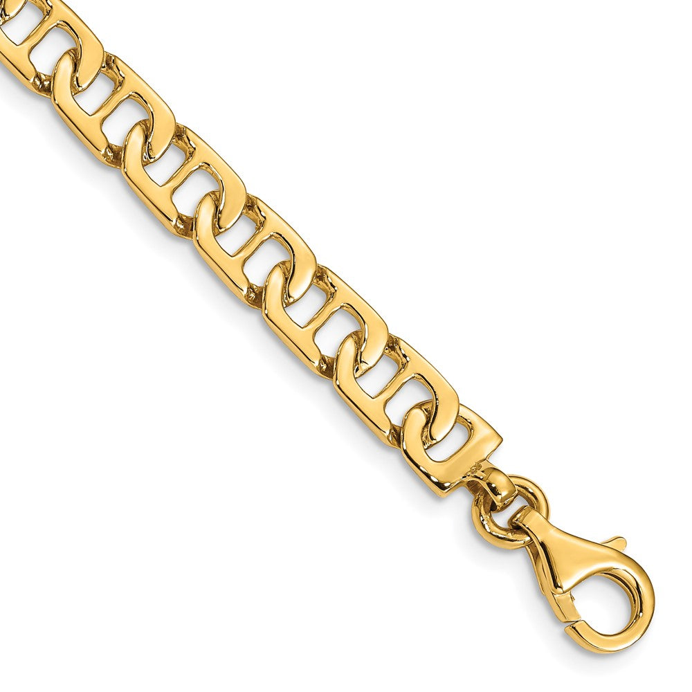 Massiv 14K Gelbgold 6.5mm Hand Poliert Fantasie Anker Glieder mit Fantasie Karabinerverschluss Gliederarmband