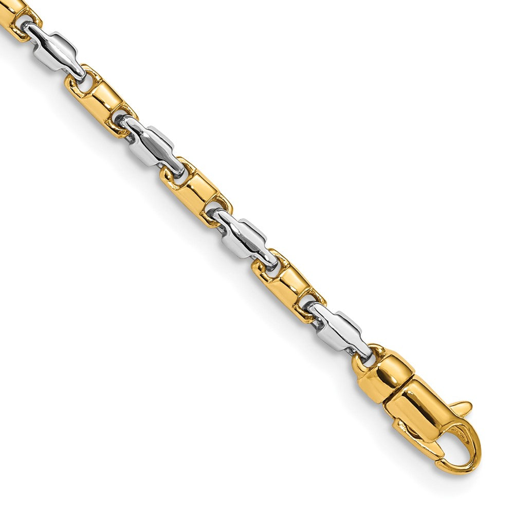 Massiv 14K Bicolor Gold 2.5mm Hand Poliert Fantasieglieder mit Karabinerverschluss Gliederarmband