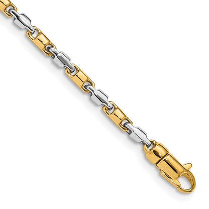 Massiv 14K Bicolor Gold 2.5mm Hand Poliert Fantasieglieder mit Karabinerverschluss Gliederarmband