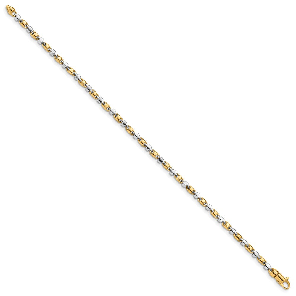 Massiv 14K Bicolor Gold 2.6mm Hand Poliert Fantasieglieder mit Karabinerverschluss Gliederarmband