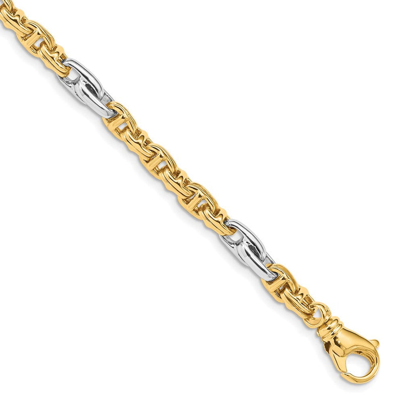 Massiv 14K Bicolor Gold 5.38mm Hand Poliert Fantasieglieder mit Fantasie Karabinerverschluss Gliederarmband