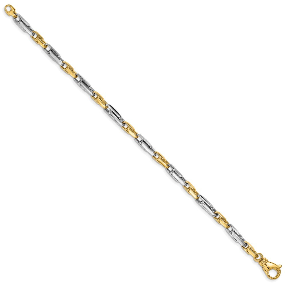 Massiv 14K Bicolor Gold 5mm Hand Poliert Fantasieglieder mit Fantasie Karabinerverschluss Gliederarmband
