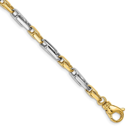 Massiv 14K Bicolor Gold 5mm Hand Poliert Fantasieglieder mit Fantasie Karabinerverschluss Gliederarmband
