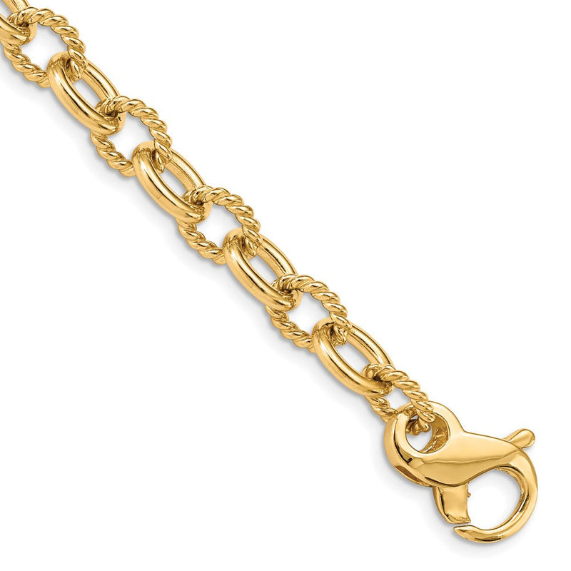 Massiv 14K Gelbgold 7.8mm Hand Poliert und Strukturiert Fantasieglieder mit Fantasie Karabinerverschluss Gliederarmband