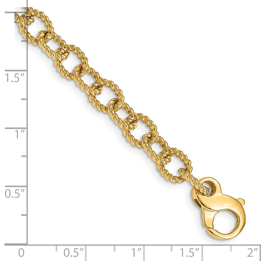 Massiv 14K Gelbgold 6.5mm Hand Poliert Fantasie Kordel Glieder mit Fantasie Karabinerverschluss Gliederarmband