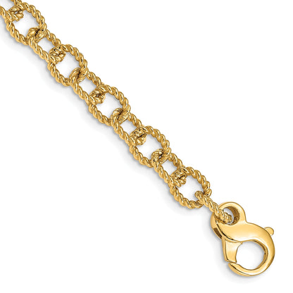 Massiv 14K Gelbgold 6.5mm Hand Poliert Fantasie Kordel Glieder mit Fantasie Karabinerverschluss Halskette