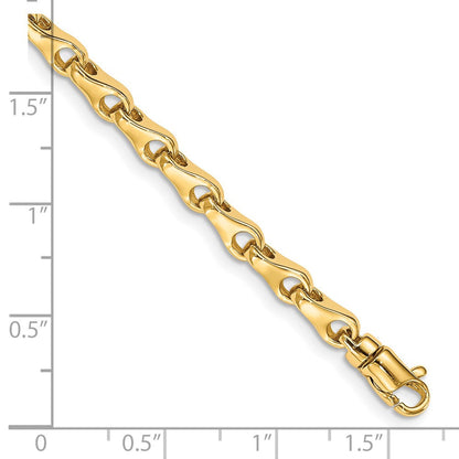 Massiv 14K Gelbgold 3.9mm Hand Poliert Fantasieglieder mit Karabinerverschluss Gliederarmband