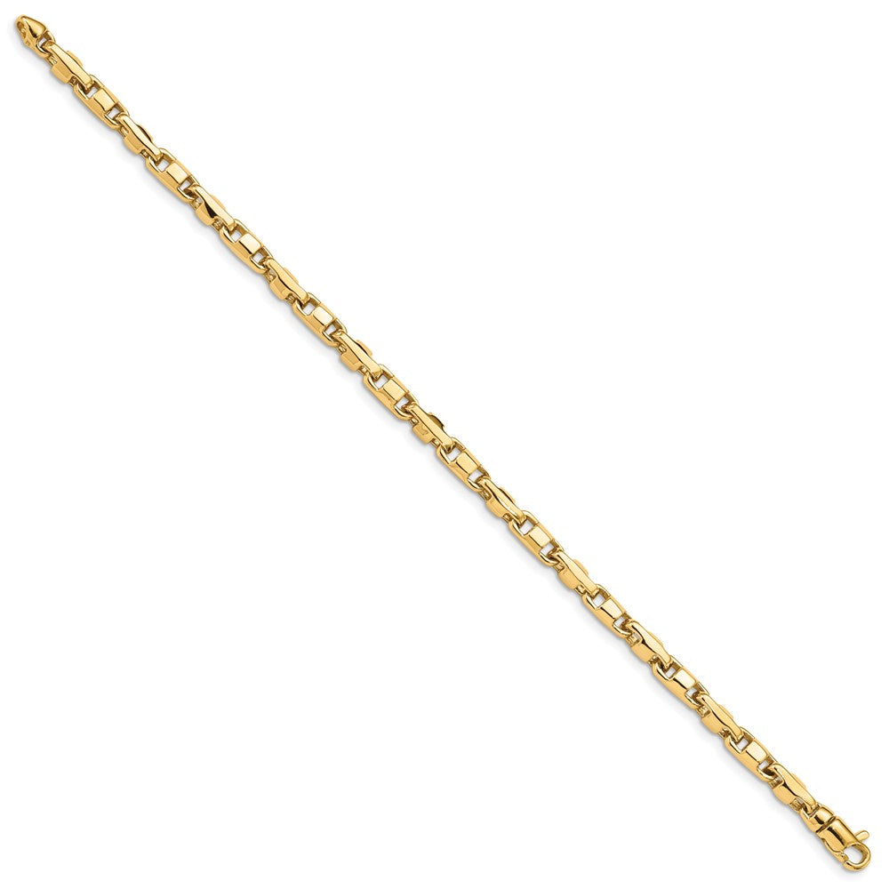 Massiv 14K Gelbgold 4mm Hand Poliert Fantasieglieder mit Karabinerverschluss Gliederarmband