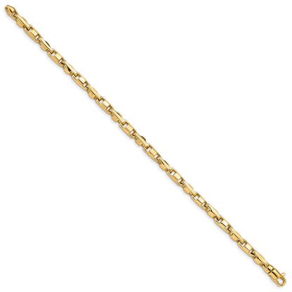 Massiv 14K Gelbgold 4mm Hand Poliert Fantasieglieder mit Karabinerverschluss Gliederarmband