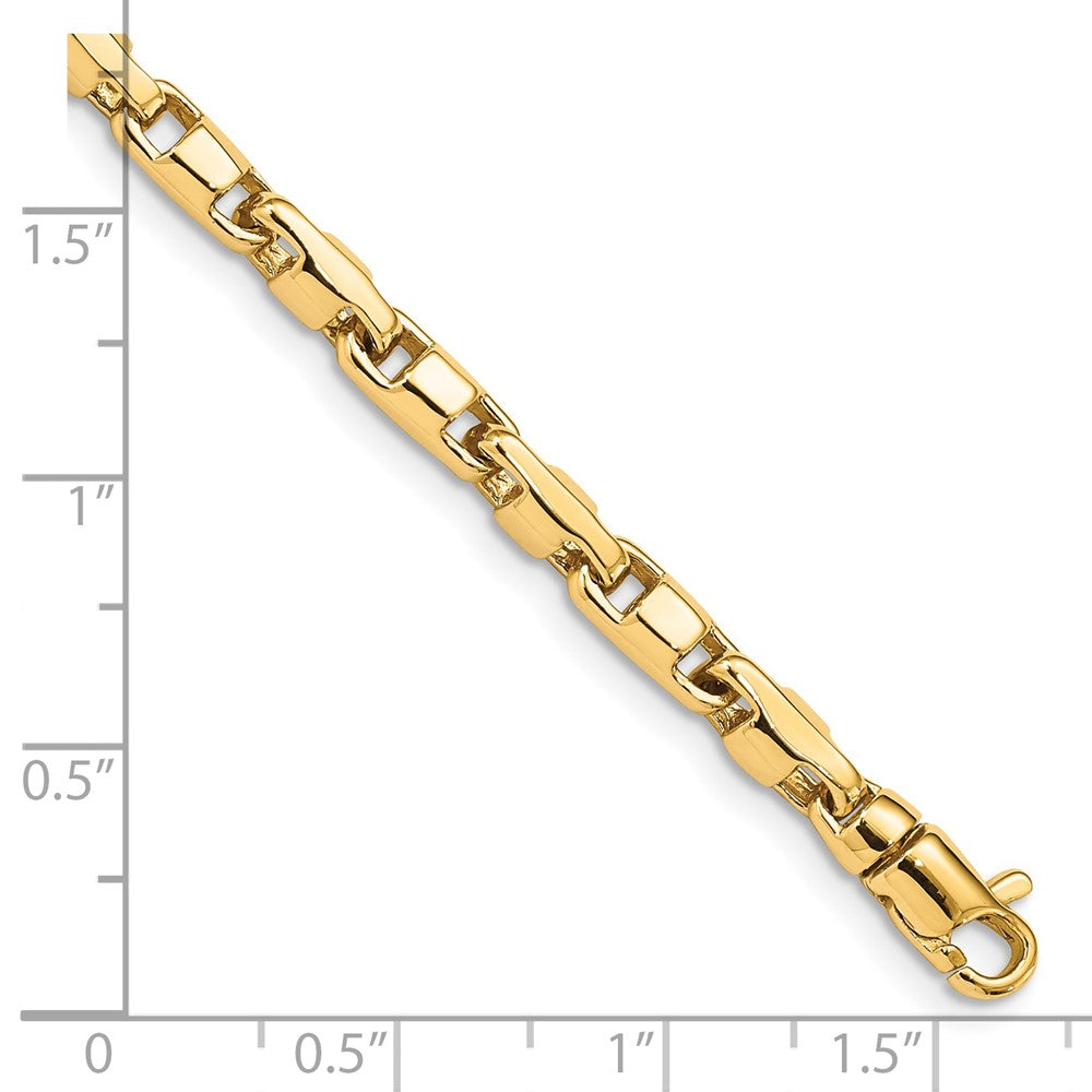 Massiv 14K Gelbgold 4mm Hand Poliert Fantasieglieder mit Karabinerverschluss Gliederarmband