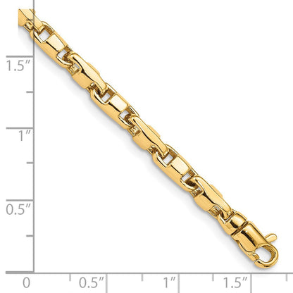 Massiv 14K Gelbgold 4mm Hand Poliert Fantasieglieder mit Karabinerverschluss Gliederarmband