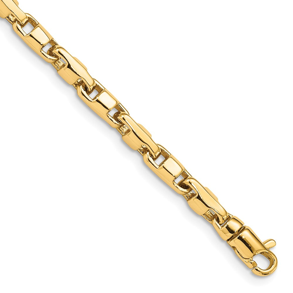 Massiv 14K Gelbgold 4mm Hand Poliert Fantasieglieder mit Karabinerverschluss Gliederarmband