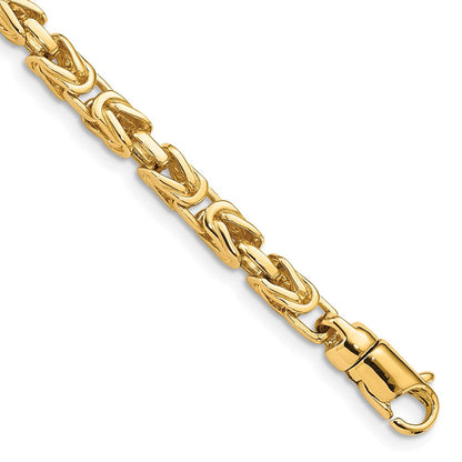 Massiv 14K Gelbgold 4.1mm Hand Poliert Byzantiner Glieder mit Karabinerverschluss Gliederarmband