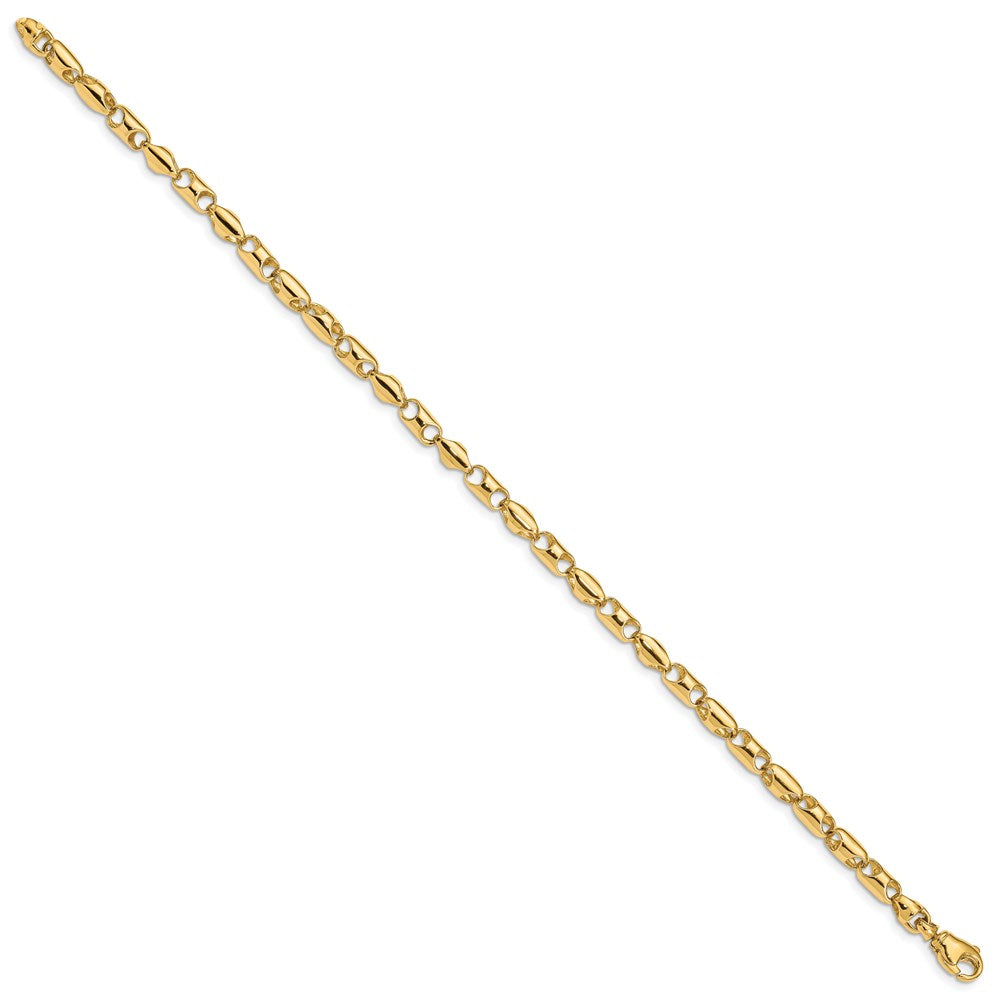 Massiv 14K Gelbgold 4.1mm Fantasie Barrel Glieder mit Fantasie Karabinerverschluss Gliederarmband
