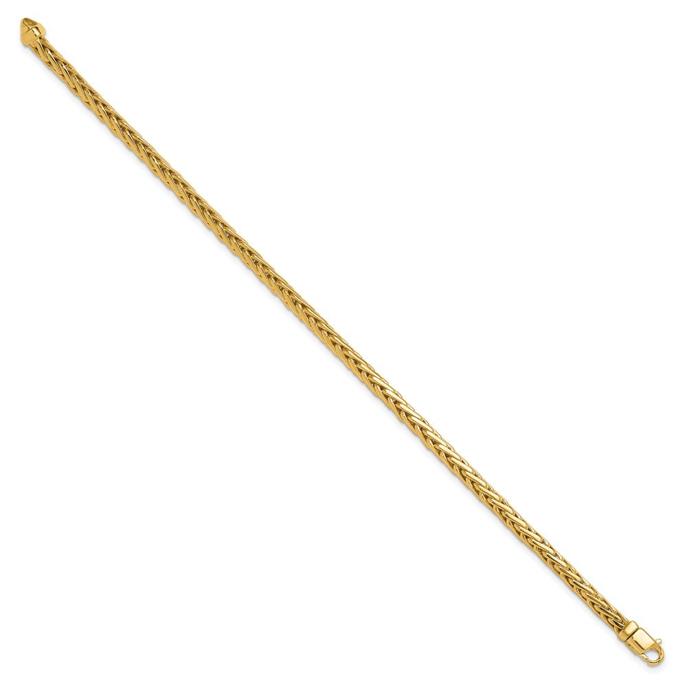 Massiv 14K Gelbgold 4.4mm Hand Poliert Flach-edged Geflochten Glieder mit Karabinerverschluss Gliederarmband