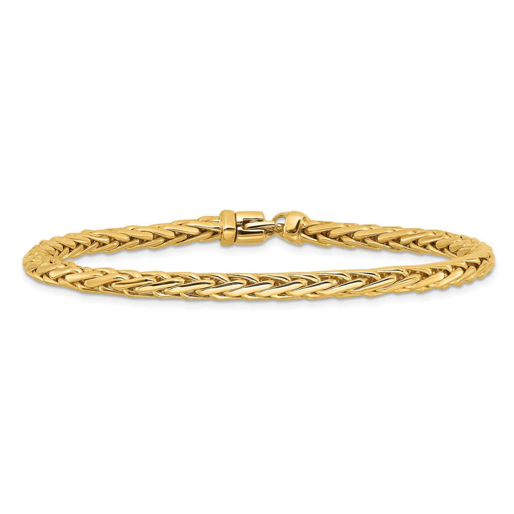 Massiv 14K Gelbgold 4.4mm Hand Poliert Flach-edged Geflochten Glieder mit Karabinerverschluss Gliederarmband