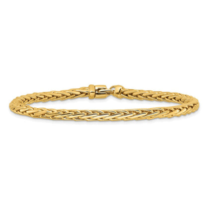 Massiv 14K Gelbgold 4.4mm Hand Poliert Flach-edged Geflochten Glieder mit Karabinerverschluss Gliederarmband