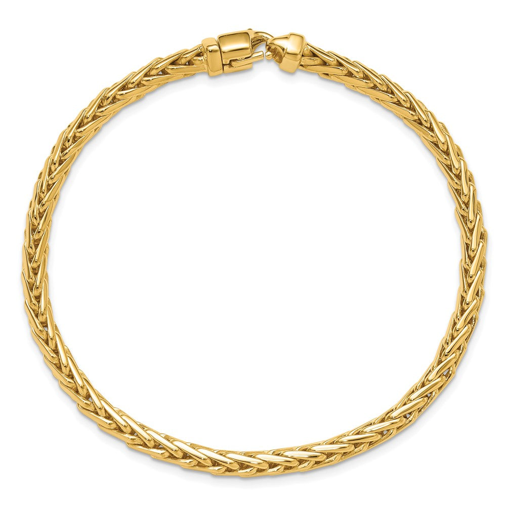 Massiv 14K Gelbgold 4.4mm Hand Poliert Flach-edged Geflochten Glieder mit Karabinerverschluss Gliederarmband